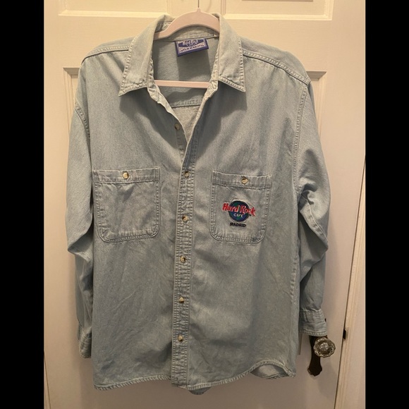 Vintage Cutter /& Buck Orange Striped Denim Chambray Collared Buttondown Casual Shirt Size XL